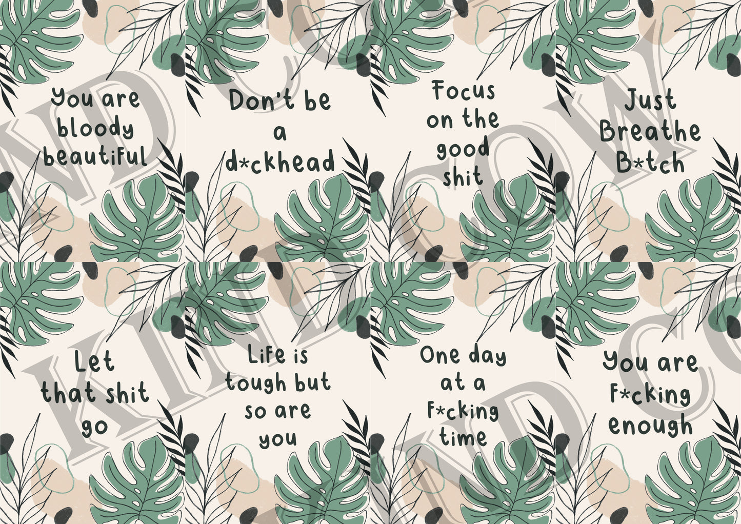 Sweary Abstract Affirmation Cards, Botanical Leaves