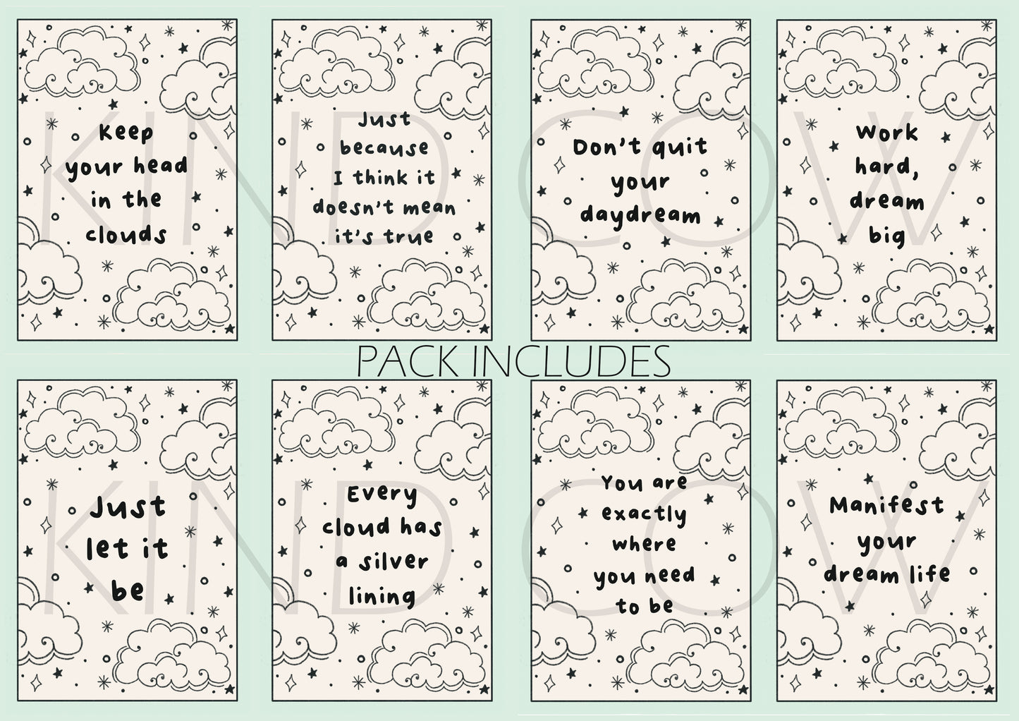 Positive Affirmation cards, Whimsical Clouds
