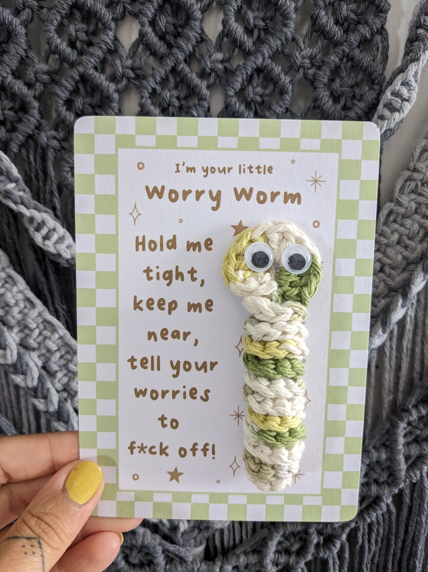 Green Worry Worm FOR ADULTS, Sweary Sarcastic cotton crochet worm