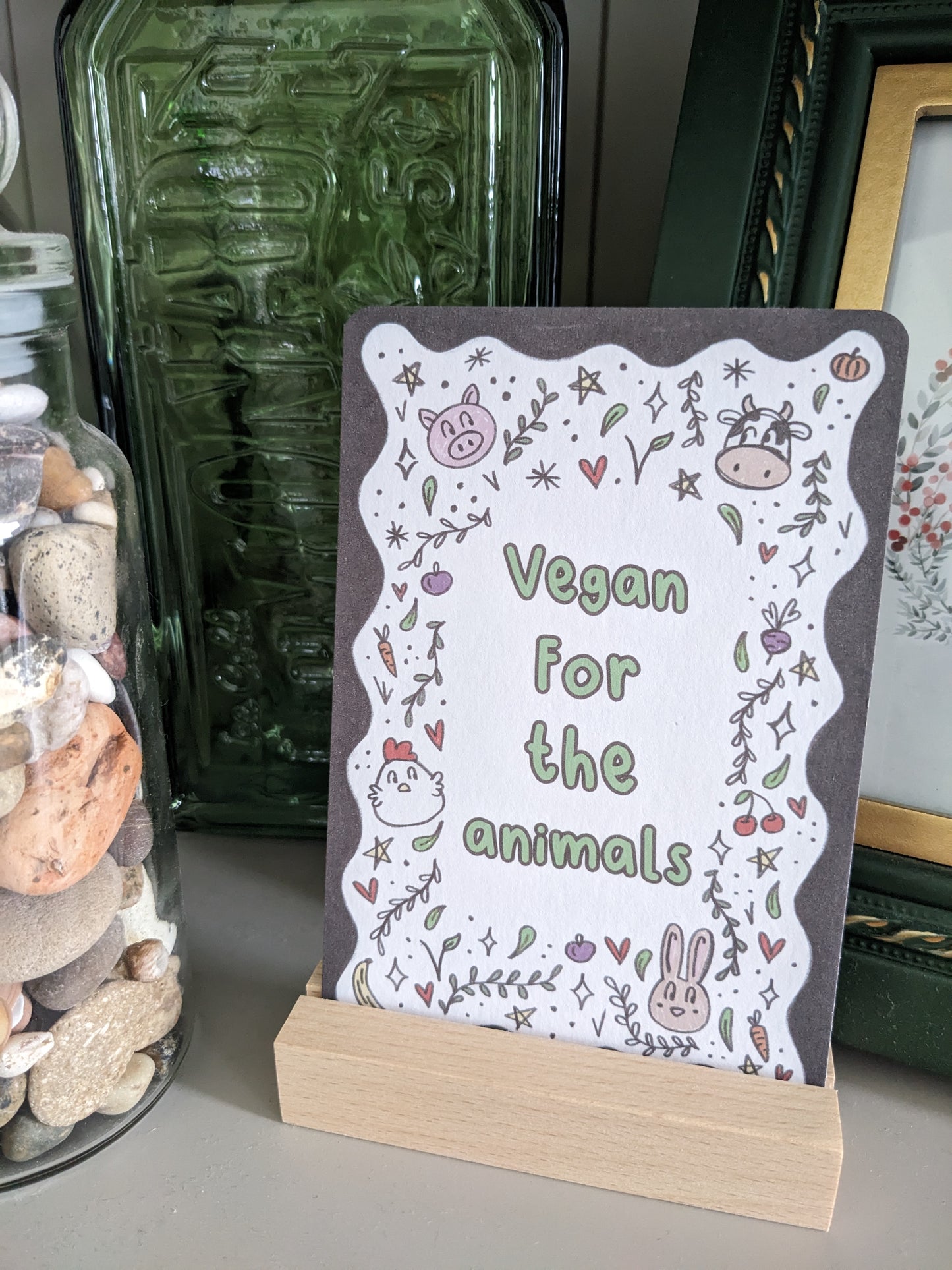 Vegan Affirmation Cards, Be kind, Animal Doodles, Vegan Home Gift