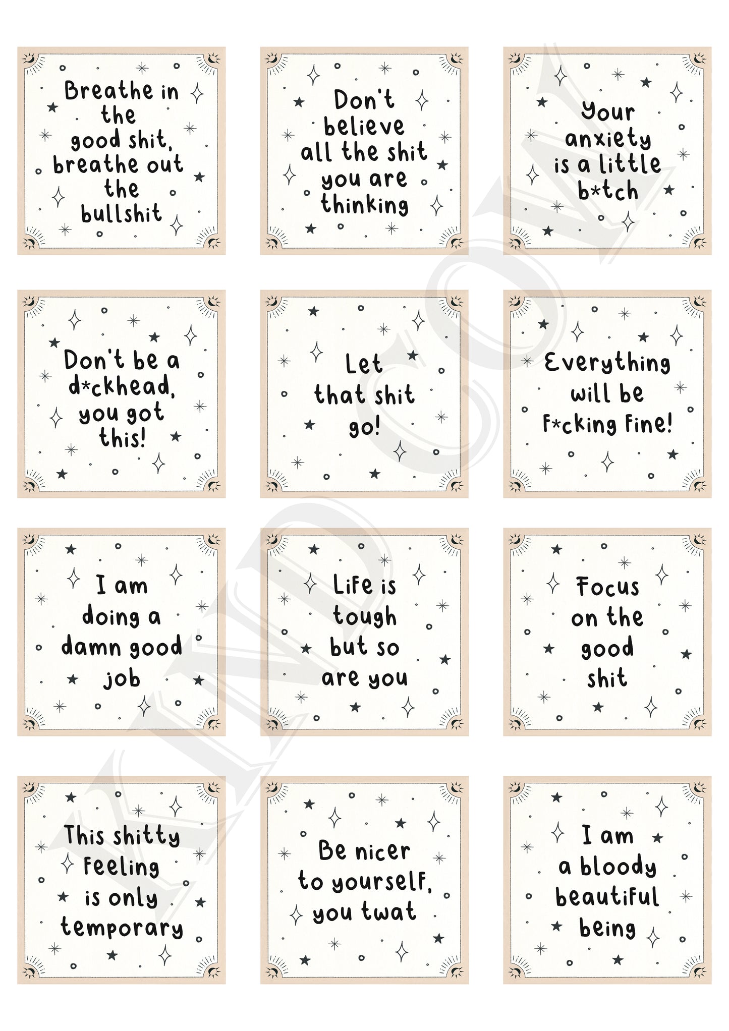 Sweary Affirmations, Anxiety Keyring, Tarot Card Style