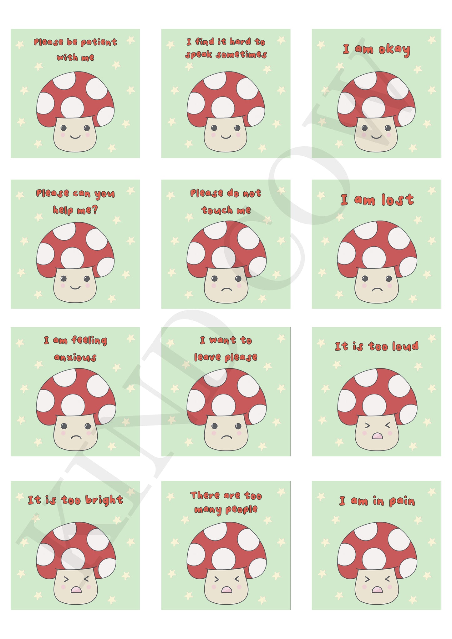 Mushroom Communication Cards, ASD Non-verbal Support Keyring