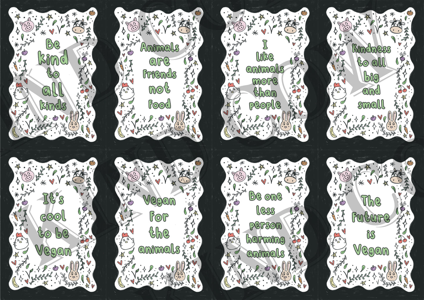 Vegan Affirmation Cards, Be kind, Animal Doodles, Vegan Home Gift