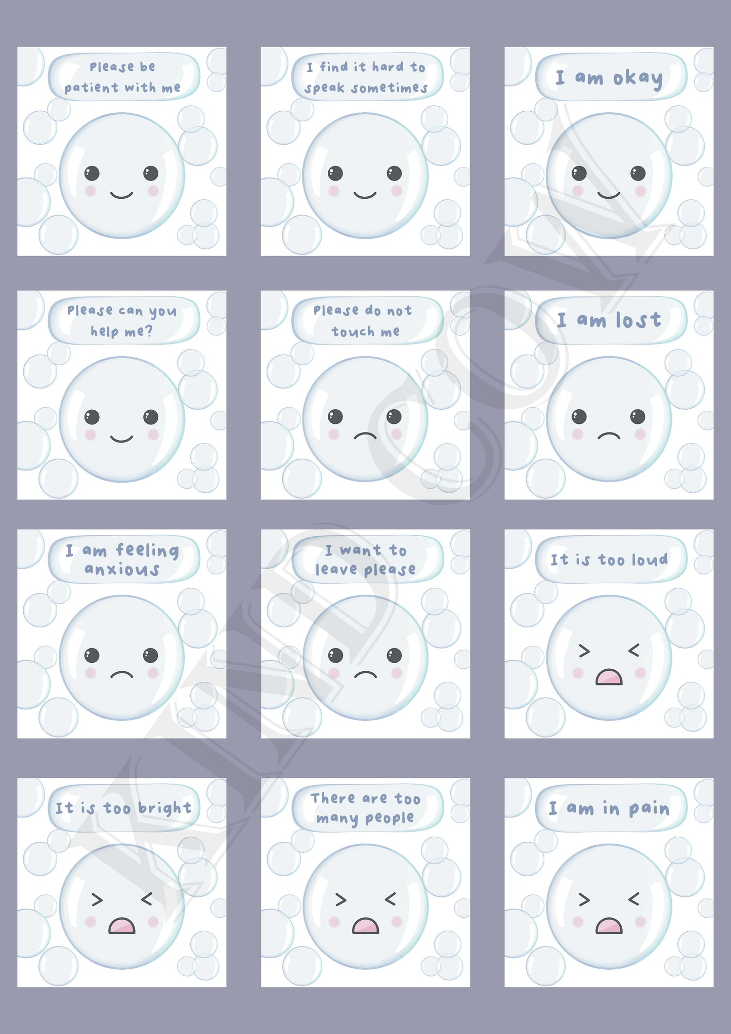 Bubble Communication Cards, ASD Non-verbal Support Keyring