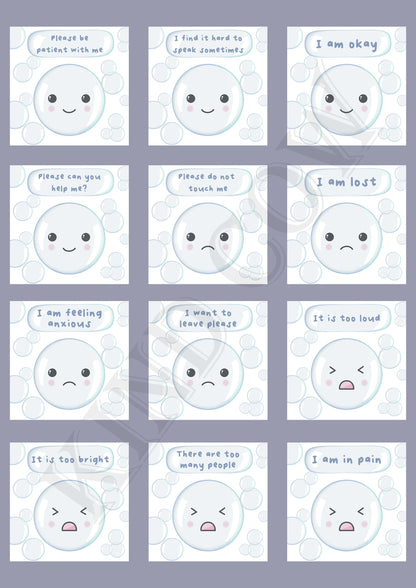 Bubble Communication Cards, ASD Non-verbal Support Keyring