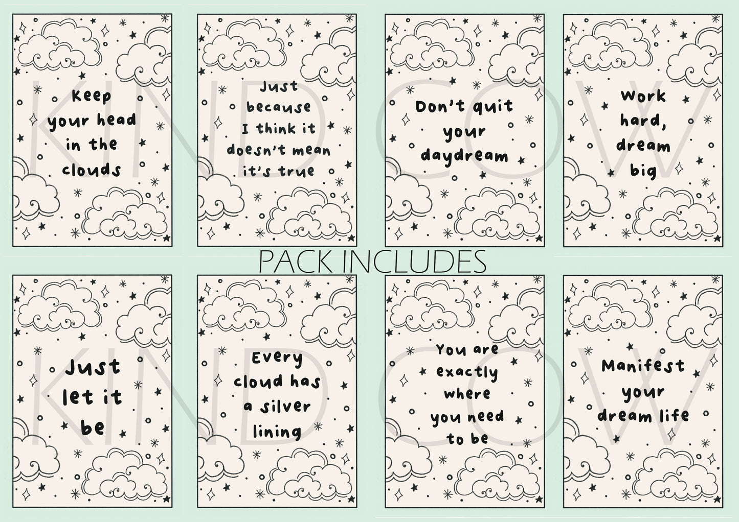 Positive Affirmation cards, Whimsical Clouds