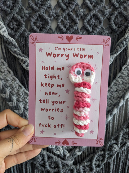 Pink Worry Worm FOR ADULTS, Sweary Sarcastic cotton crochet worm