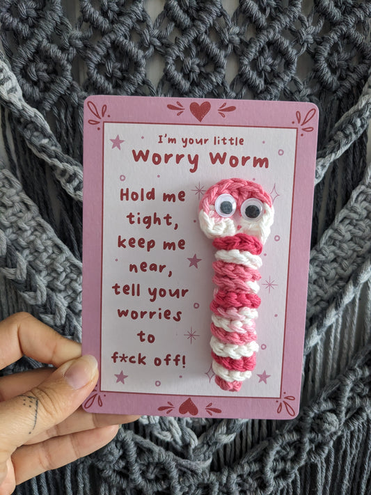 Pink Worry Worm FOR ADULTS, Sweary Sarcastic cotton crochet worm