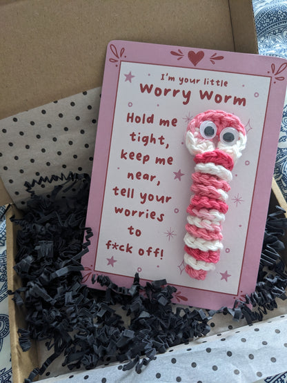 Pink Worry Worm FOR ADULTS, Sweary Sarcastic cotton crochet worm