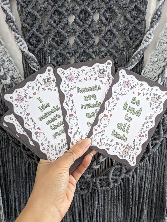 Vegan Affirmation Cards, Be kind, Animal Doodles, Vegan Home Gift