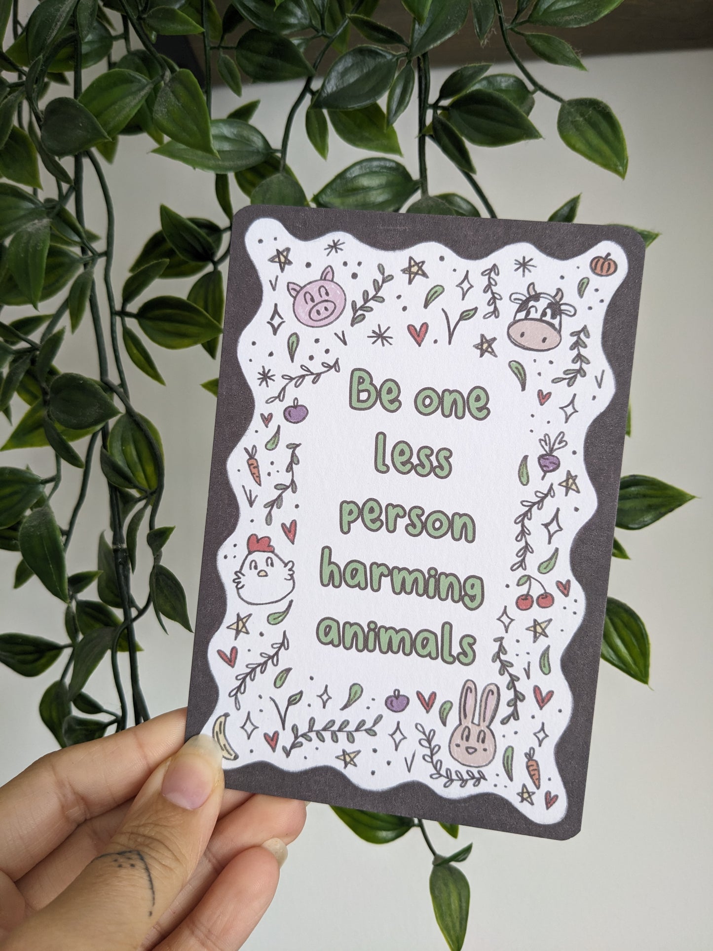 Vegan Affirmation Cards, Be kind, Animal Doodles, Vegan Home Gift