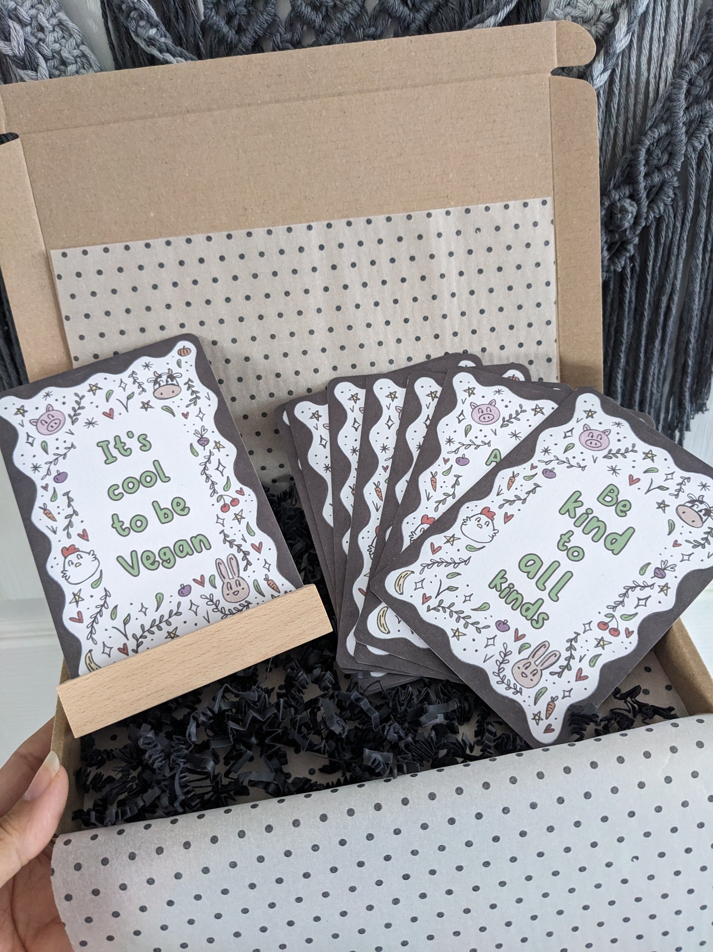 Vegan Affirmation Cards, Be kind, Animal Doodles, Vegan Home Gift