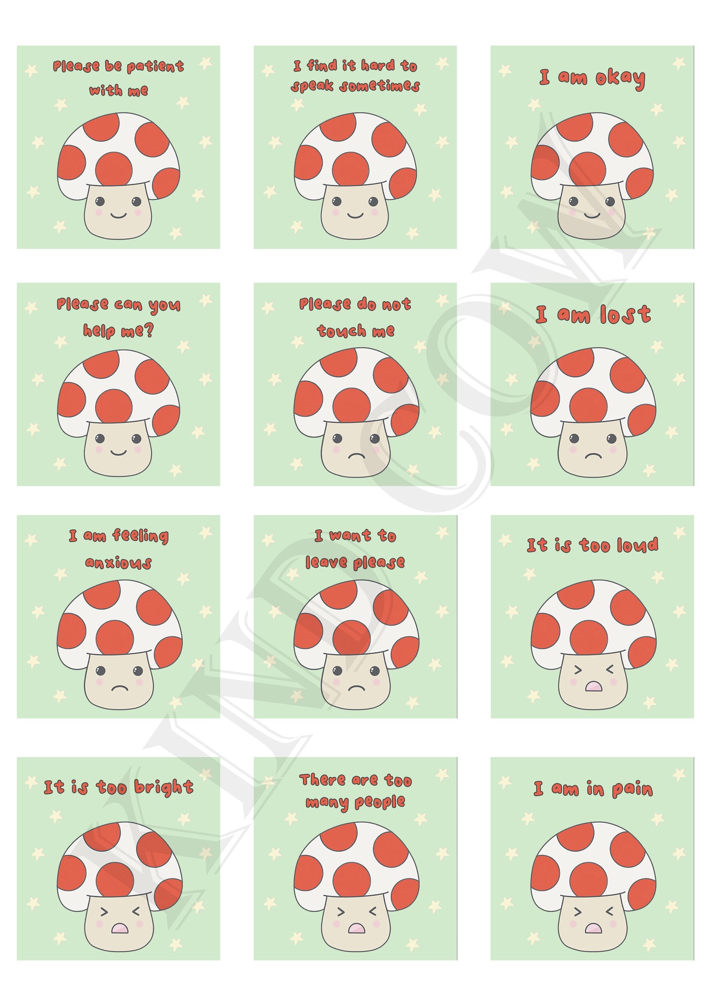 Mushroom Communication Cards, ASD Non-verbal Support Keyring