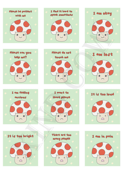 Mushroom Communication Cards, ASD Non-verbal Support Keyring