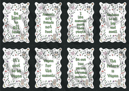 Vegan Affirmation Cards, Be kind, Animal Doodles, Vegan Home Gift
